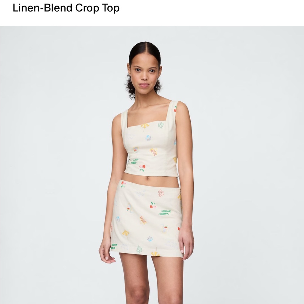 Linen-Blend Crop Top and Skirt Set